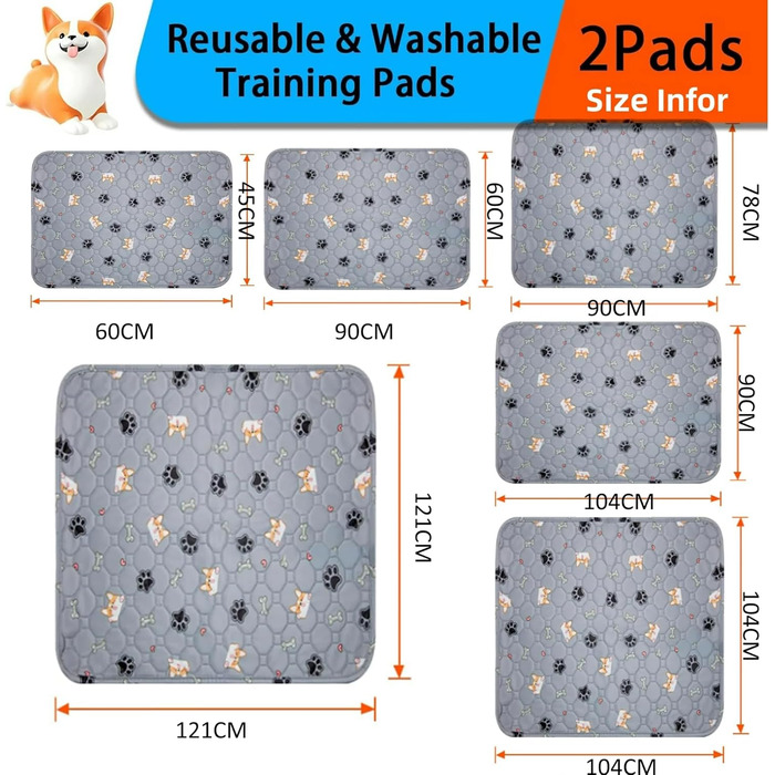 Підкладки для тварин, 2 шт. Зносостійкі килимки для цуценят та собак, швидко поглинаючі пелюшки для собак, котів, морських свинок -- 60x90 см