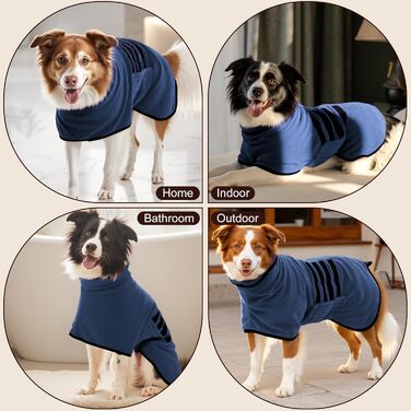 Рушник для собак з мікрофібри, халат для собак середніх та великих порід, швидковисихаючий, халат для собак з клямками (темно-синій XXL 2XL)