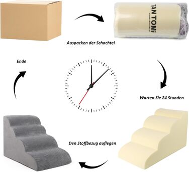Сходинки для собак Caliyo, 3/4 сходинок, для маленьких собак, з високощільним губчастим матеріалом, знімний чохол та антиковзаюче покриття (60 x 40 x 40 см, сірий)