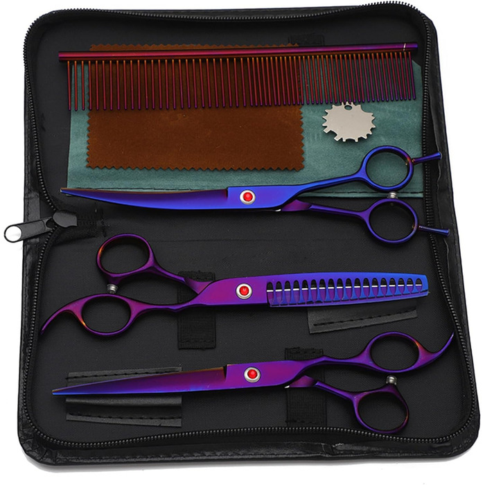 Набір професійних ножиць для собак та котів 4-в-1, з витончувальними ножицями, гребінцем, нержавіюча сталь 440C