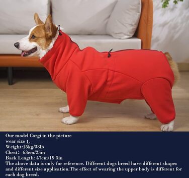Теплий флісовий халат для собак, цільнотілий, з чотирма лапами, з регульованим капюшоном та блискавкою, зимовий одяг, ідеально підходить для собак у приміщенні та на вулиці, для малих, середніх та великих собак, червоний