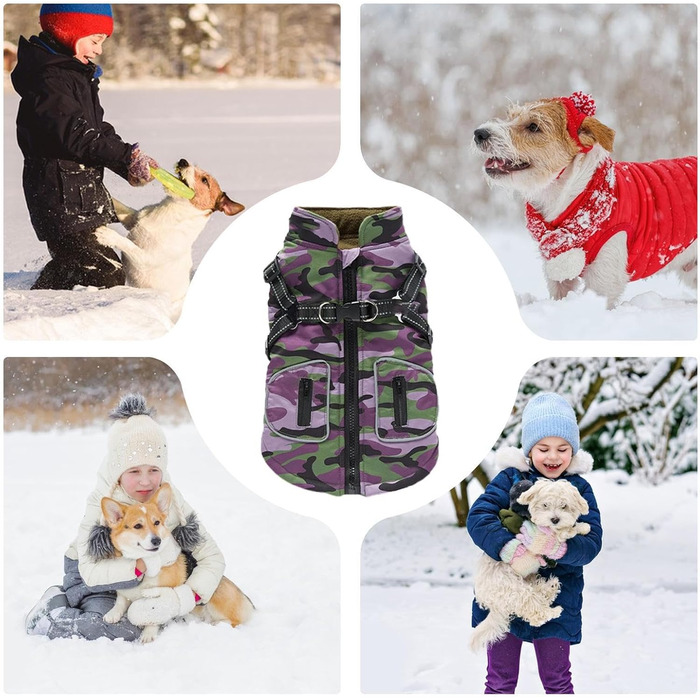 Зимова куртка для собак з інтегрованим шлейкою, світловідбиваючими смугами, розмір XXL (XL)