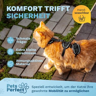 Шлея для котів Pets Perfect XS, посилена, з повідцем – безпечна прогулянкова амуніція для котів, анти-втеча