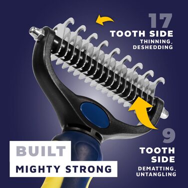 Інструмент для догляду за шерстю собак та котів: двостороння щітка для розплутування та видалення ковтунів, знежирюючий гребінець