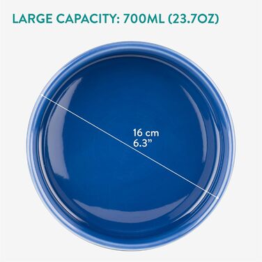 Набір мисок для собак Navaris 2 шт. з кераміки - підходять для мікрохвильовки та мийки посуду - миски для води та корму для собак чорного та білого кольорів - великий об'єм 700 мл Чорний Білий (блакитний)