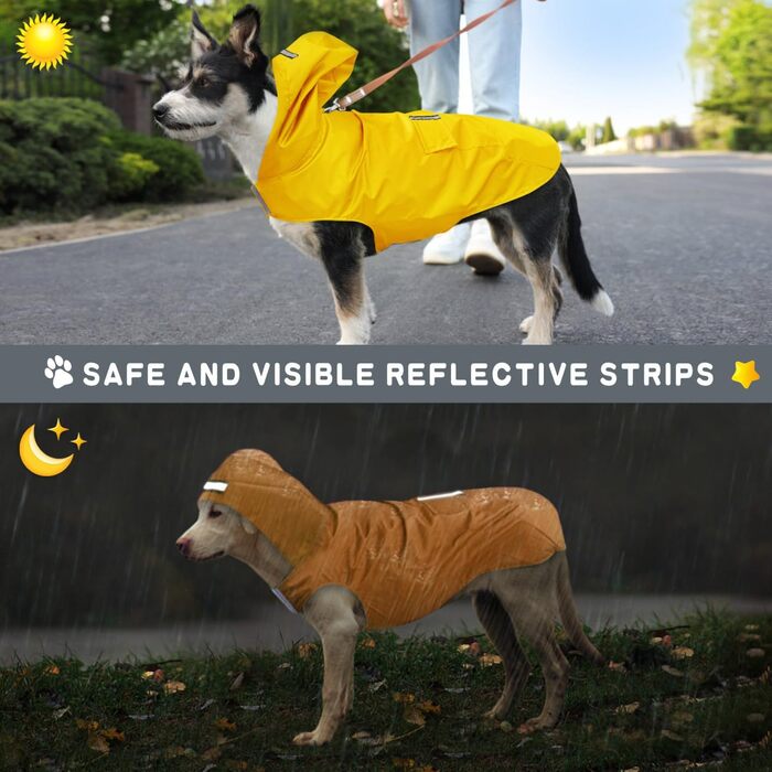 Регенмантель Idepet для собак з отвором для нашийника: водонепроникний, світловідбиваючий, вітронепроникний, пончо, дощовик з капюшоном для маленьких, середніх та великих собак (4XL, жовтий)