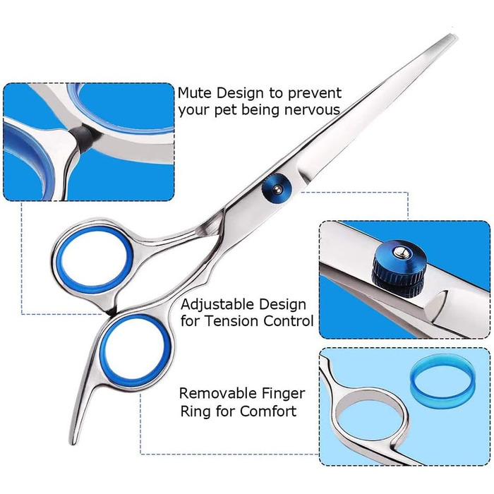 Набір професійних ножиць для грумінгу собак та котів, нержавіюча сталь, 6 дюймів, ножиці для розрідження, вигнуті