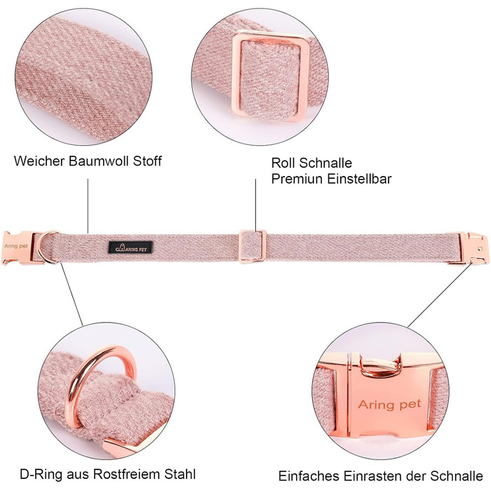 Нашийник для собак Aring PET на Різдво, бавовняний нашийник з бантиком, милий нашийник для собак, подарунок з металевою застібкою для великих собак (M, Рожевий)
