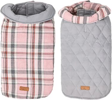 Зимова куртка для собак великих порід, водонепроникна, тепла, з кріпленням для повідка, перевертається, рожевий (XS)