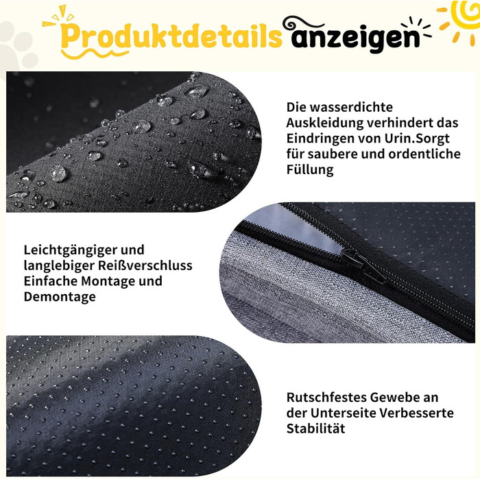 Ортопедичне ліжко для собак маленьких порід 75x60x19,8 см, з високощільним губчастим наповнювачем, для здорових суглобів, знімний водонепроникний чохол, зручне та неслизьке, світло-сірий колір
