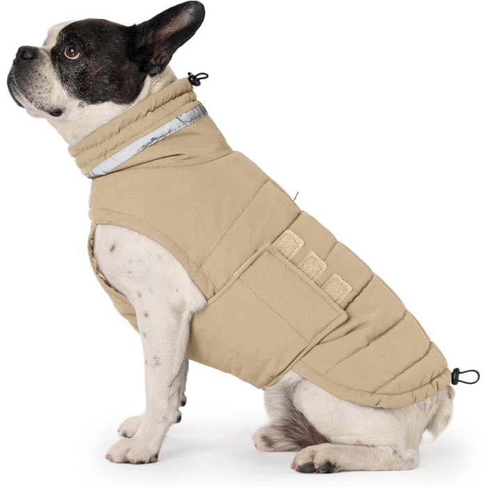 Водонепроникний зимовий теплий вітрозахисний одяг для собак, світловідбиваючий, з регульованим коміром-стійкою, на липучці - Хакі - Розмір S