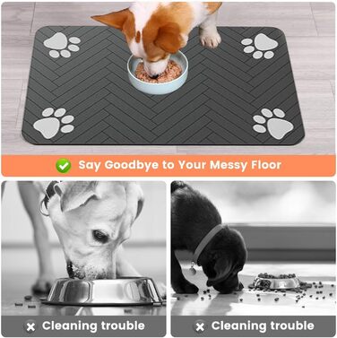 Килимок для годівлі котів та собак, супер вбираючий, неслизький, 40 x 60 см (темно-сірий)
