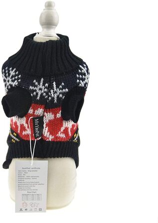 Теплий зимовий светр для собак на Новий рік з оленем, чорного кольору, розмір S (обхват грудей 34,8 см), для дрібних та середніх порід (Даксель)