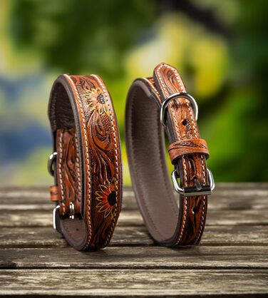 Стильне шкіряне нашийник для собак Джек Рассел від Unikat: ручна робота, з м'якою підкладкою. Нашийник з натуральної шкіри буйвола, для собак середніх порід. Розмір L (40-49,5 см)