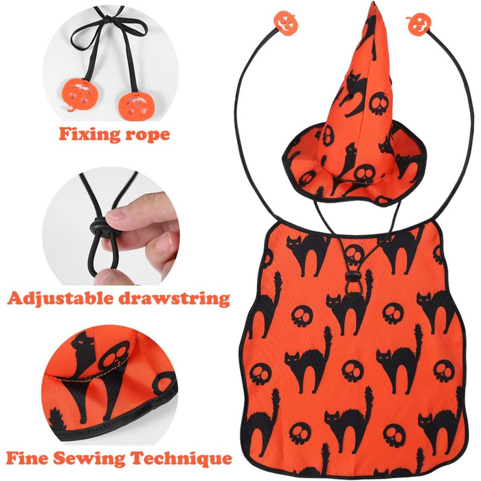 Костюм для собак на Хелловін POPETPOP – костюм чарівника для домашніх тварин, мантия з капелюшком відьми, для цуценят та котів, костюм на Хелловін