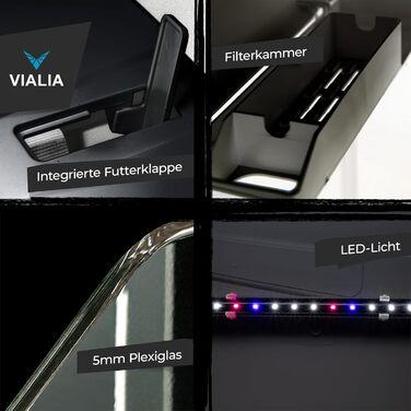 Акваріум VIALIA 30 л з LED-підсвіткою, фільтром і помпою, білий, скляний для риб і водних рослин, 38x24x43 см