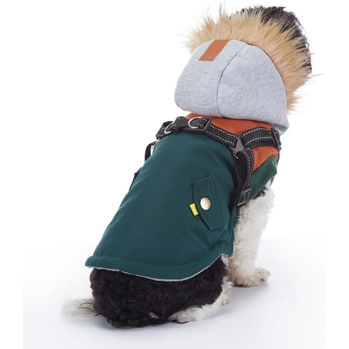 Теплий зимовий одяг для собак: водонепроникна куртка-худі для маленьких та середніх собак з світловідбиваючим дзеркалом (зелений, S)