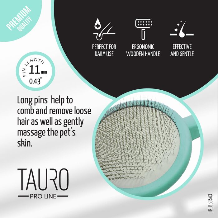 TAURO PROLINE кругла щітка для собак і котів, м'яка, з гнучкою подушкою, ергономічна ручка, м'ятна, 9x19 см