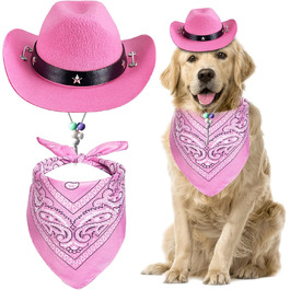 Ковбойський костюм для тварин: капелюх та бандана, рожевий. Аксесуари для собак та котів, ідеально для свят та повсякденного використання