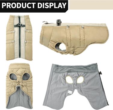 Водонепроникний теплий зимовий одяг для собак - куртка-манжетка з отвором для шлейки, армійський камуфляж, для собак маленьких, середніх та великих порід, з світловідбиваючими смугами, блискавкою (S, Абрикосовий)