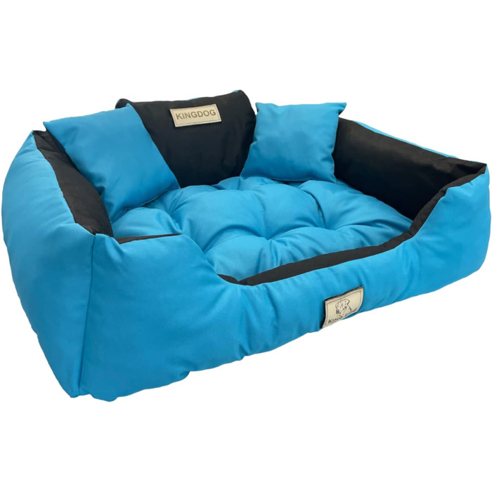Ліжко для собак та котів KingDog з двома подушками, корзина для собак, ліжко для домашніх тварин, миється, водонепроникний PVC, 100x75 см, блакитне