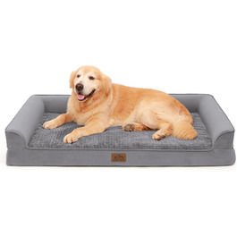 Водонепроникне ортопедичне ліжко для собак великих порід з memory foam, сіре, 121 x 81 x 19 см