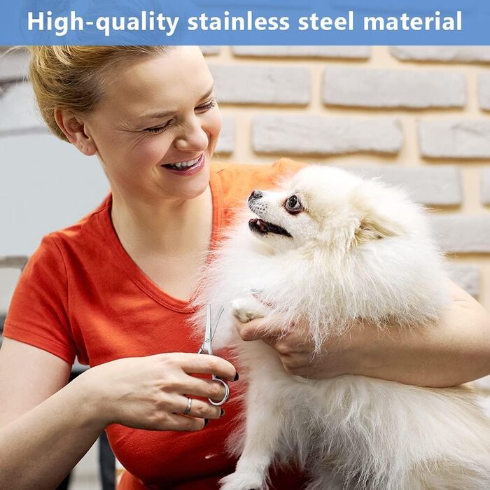 Набір ножиць для собак, 4 шт. з нержавіючої сталі: тример для домашніх тварин, ножиці для нігтів, ножиці для витончення, вигнуті ножиці та гребінець для грумінгу собак, котів та інших тварин (1 маленька ножиця)