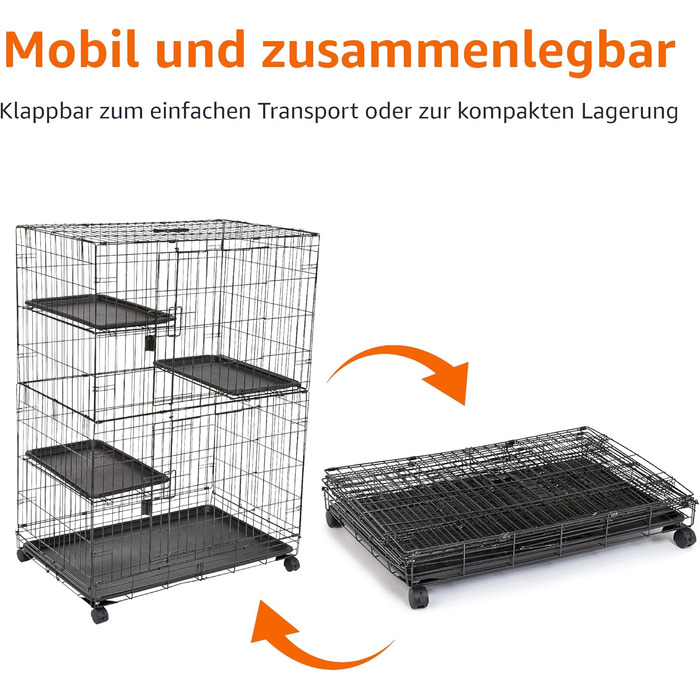 Amazon Basics великий міцний триповерховий котячий вольєр, металевий, чорний, 91x57x129 см