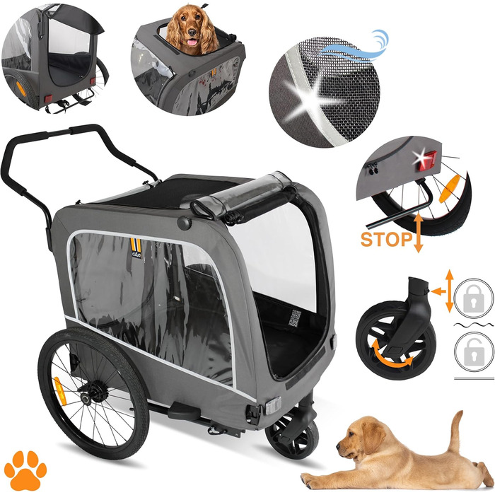 Carter - Велосипедна коляска для собак та домашніх тварин 3в1, причіп, візок для покупок, таргалка, легкий у складанні, сірий, вантажопідйомність 50кг
