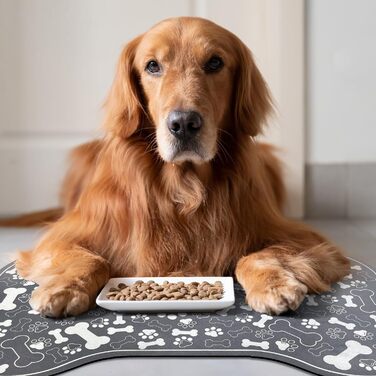 Килимок для собак та котів, форма кістки, швидко поглинаючий, з мискою, з гумовою основою, стійкий до бруду, аксесуари для тварин (Темно-сірий, 43,2 x 73,2 см)