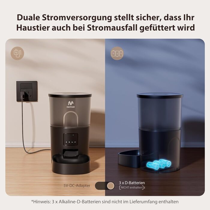 Автомат годівлі для котів та собак IMIPAW з Wi-Fi, 3L, чорний | Програмований диспенсер корму з APP-керуванням, 5G/2.4G, 1-10 прийомів на день