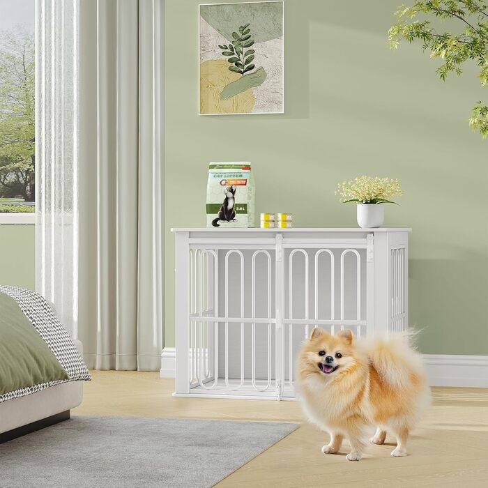 Дерев'яний вольєр для собак, 81 см, вольєр-стілець для дому, 2 двері, розсувні, для маленьких та середніх собак, міцний, 81 × 55 × 62,4 см, білий