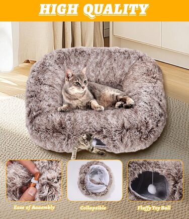 Туннель для котів Vuxava XXL сірий – іграшка та котяча печера з м'якою лежанкою, 100×82 см, 180 см, 2 входи, можна прати та розбирати