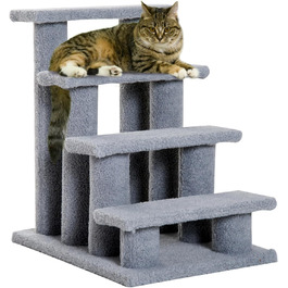 Сходи для котів і собак PawHut, 4 сходинки, сірі, 63,5x43x60 см