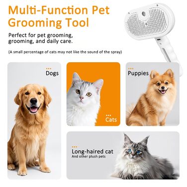 Буршлюк для котів з парою, універсальна щітка для догляду за тваринами для котів та собак, щітка для собак з парою для видалення шерсті, масажна щітка для грумінгу, підходить для довгошерстих та короткошерстих тварин білого кольору