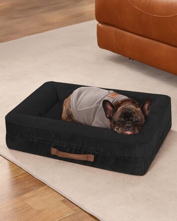 Ортопедичне ліжко для собак середніх порід, кошик для собак, що можна прати, з яйцеподібною піною, водовідштовхуване диванчик для собак з неслизьким дном та чотиристоронні подушки (Чорний, 61x46x15см)