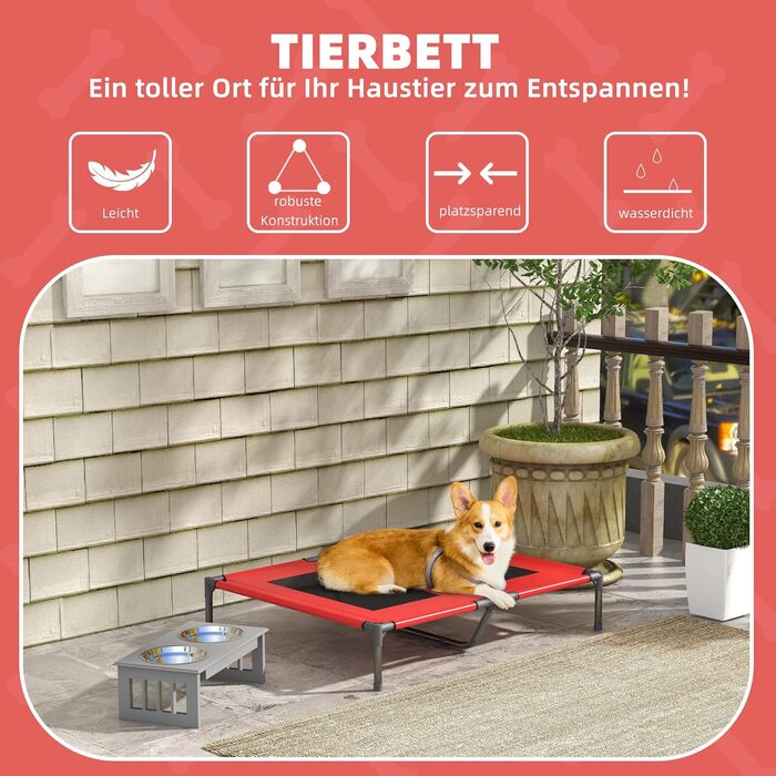 Крісло-ліжко для собак PawHut, вуличне, чорно-червоне, 92 x 76 x 18 см