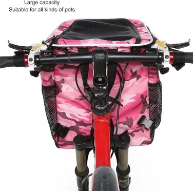 Корзина для собак у велосипед, велика місткість, водовідштовхувальна, дихаюча, для легкої збірки та чищення, сумка-переноска для тварин для подорожей на природі (Рожевий камуфляж)