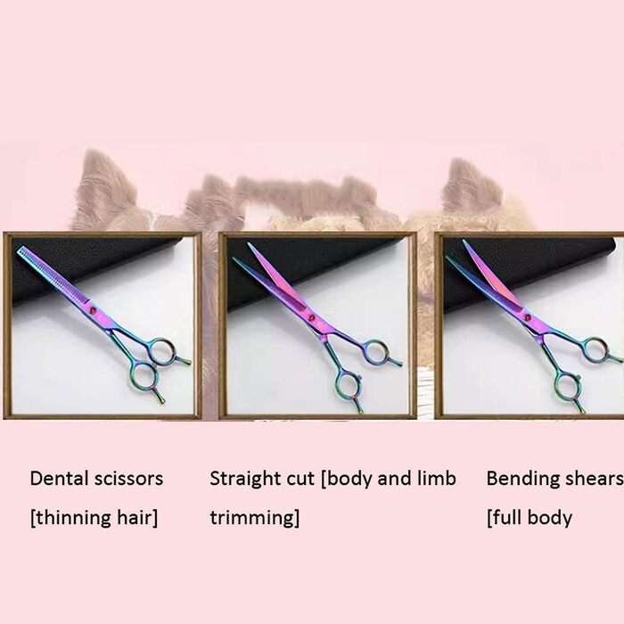 Набір ножиць для грумінгу собак: нержавіюча сталь, прямі та вигнуті моделі