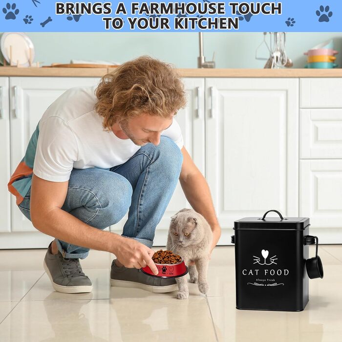 Контейнер для корму для котів Meraki Home, матовий чорний