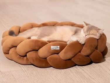 Велике котяче ліжко CheerPals 60 см, миється, плетене затишне гніздо, ліжко для собак з еластичним матрацом, підходить для котів та маленьких собак, білий (карамельно-коричневий)