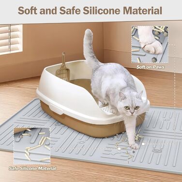 Килимок для котячого туалету GentleDog, великий, силіконовий, 87,1 x 63 см, сірий, вологостійкий