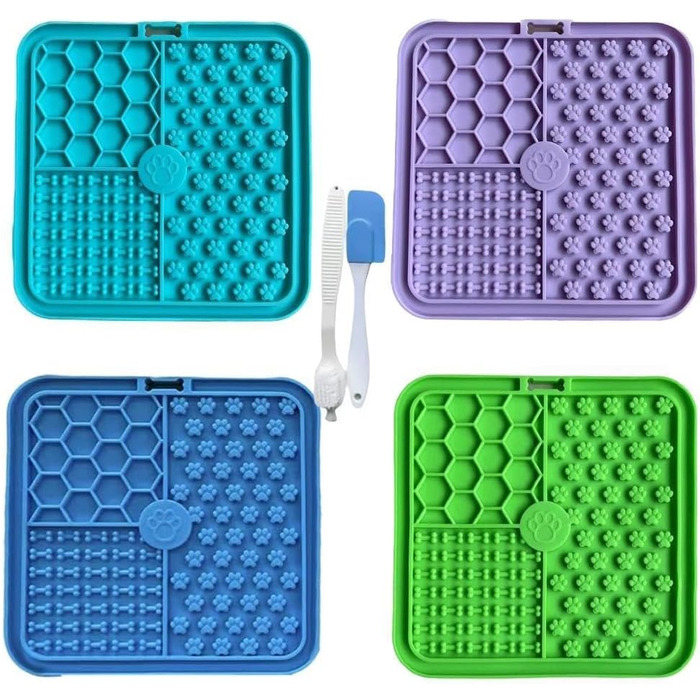 Килимок для лизання для собак та котів з присосками, повільний годівник, антистрес, арахісове масло, 5.9x5.9 дюймів