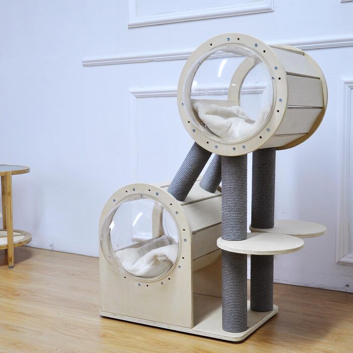 Двоярусний дерев'яний кігтеточка-кіт-будинок Burlywood 103 см, кіт-будинок для дому