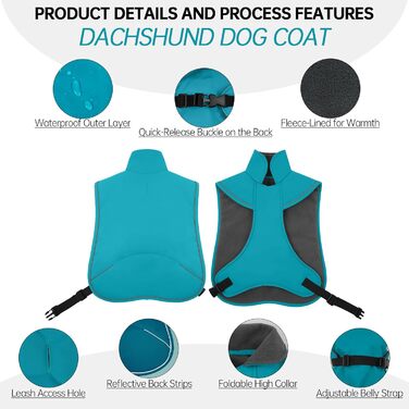 Зимовий антідощовий антівітряний антіфільтр для такс, тепла куртка для собак, теплий антіфільтр для собак з захистом живота та отвором для повідка, зимові куртки для собак (S, Marine)