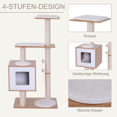 Кігтеточка PawHut для котів з лежаком, інтерактивною іграшкою та сизалевим покриттям, 71.5 x 49.5 x 120 см