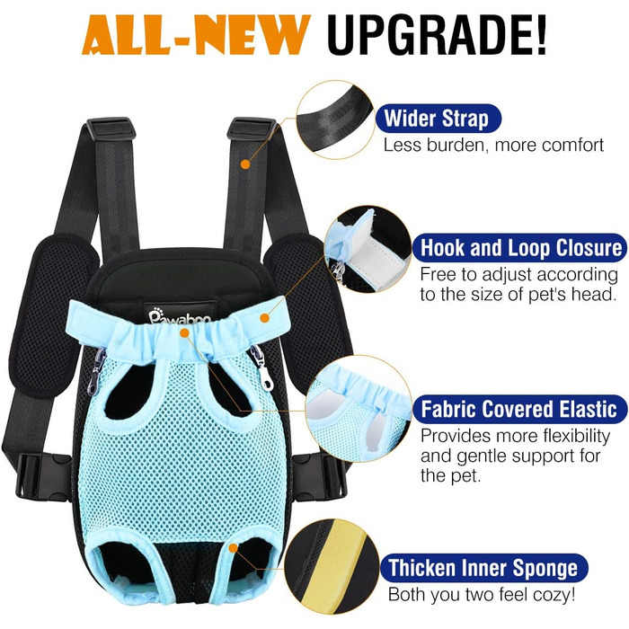 Рюкзак для тварин Pawaboo: переноска для собак та котів, блакитний, розмір M