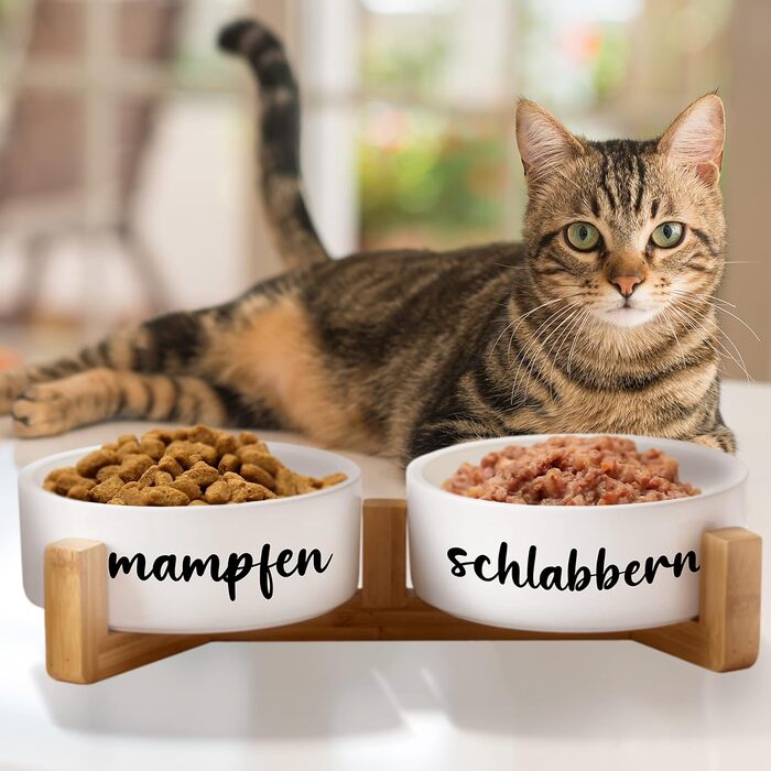 Набір мисок для собак та котів з кераміки, 2 шт по 500 мл, з підставкою | Миски для корму та води