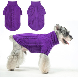 Пуловер для собак BEAUTYZOO - Теплий різдвяний пуловер з високим коміром для маленьких собак, цуценят, Чихуахуа, Йоркширського тер'єра - Колір: фіолетовий, Розмір: SM (Спина: 36 см, Груди: 46 см, Шия: 28 см)