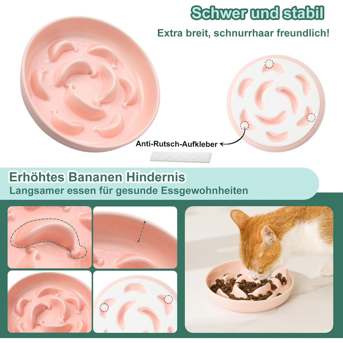 Набір мисок проти запобігання ковтання для котів Anti Schling Napf - 2 шт. Керамічні миски для котів, повільне годування, набір з 2 мисок, пастельні кольори (білий, блакитний, рожевий)